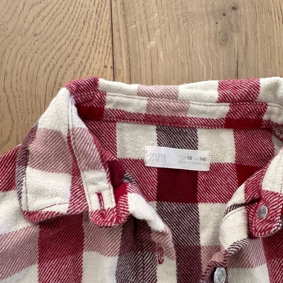 Zara girls plaid Red & Cream Checked Thick Cotton jacket button Overshirt 10 - Picture 6 of 8